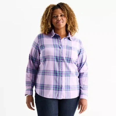 St. John's Bay Womens Plus Long Sleeve Blouse In Purple