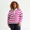 St. John's Bay Womens Plus Long Sleeve Polo Shirt In Pink