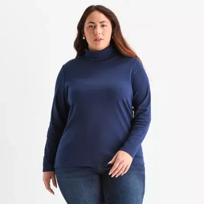 St. John's Bay Womens Plus Long Sleeve Turtleneck In Blue