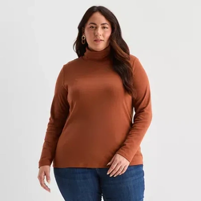St. John's Bay Womens Plus Long Sleeve Turtleneck In Brown