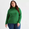 St. John's Bay Womens Plus Long Sleeve Turtleneck In Green