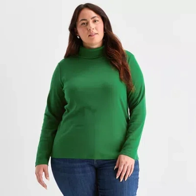 St. John's Bay Womens Plus Long Sleeve Turtleneck In Green