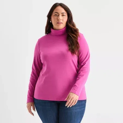 St. John's Bay Womens Plus Long Sleeve Turtleneck In Pink