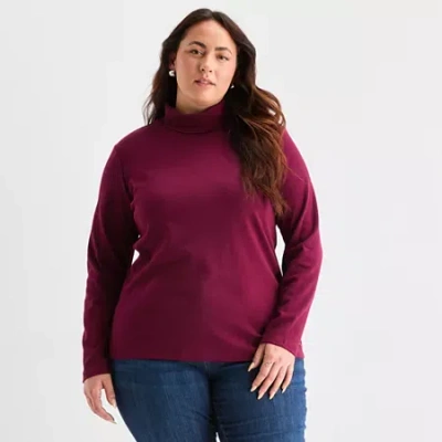 St. John's Bay Womens Plus Long Sleeve Turtleneck In Red