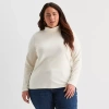 St. John's Bay Womens Plus Long Sleeve Turtleneck In White
