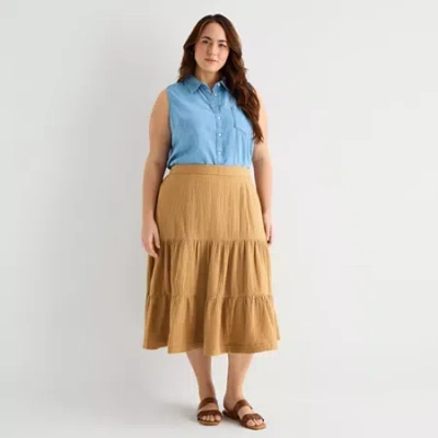 St. John's Bay Womens Plus Maxi Skirt In Neutral