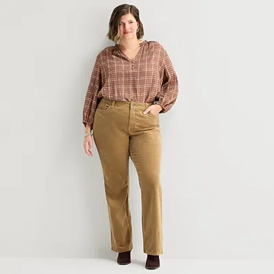 St. John's Bay Womens Plus Mid Rise Bootcut Corduroy Pant In Beige