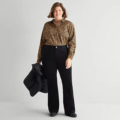 St. John's Bay Womens Plus Mid Rise Bootcut Corduroy Pant In Black