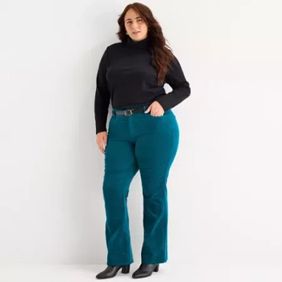 St. John's Bay Womens Plus Mid Rise Bootcut Corduroy Pant In Blue