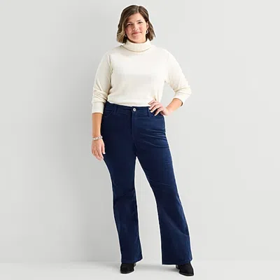 St. John's Bay Womens Plus Mid Rise Bootcut Corduroy Pant In Blue