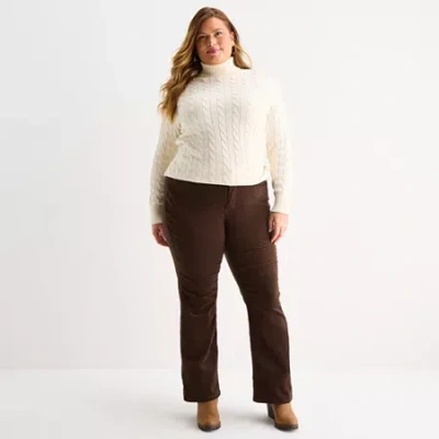 St. John's Bay Womens Plus Mid Rise Bootcut Corduroy Pant In Brown
