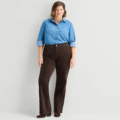 St. John's Bay Womens Plus Mid Rise Bootcut Corduroy Pant In Brown