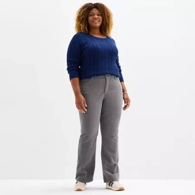 St. John's Bay Womens Plus Mid Rise Bootcut Corduroy Pant In Gray