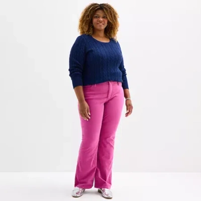 St. John's Bay Womens Plus Mid Rise Bootcut Corduroy Pant In Pink