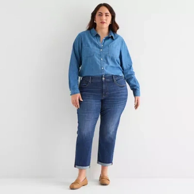 St. John's Bay Womens Plus Mid Rise Regular Fit Jean In Blue
