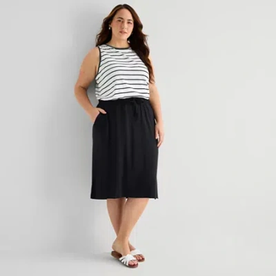 St. John's Bay Womens Plus Midi A-line Skirt In Black
