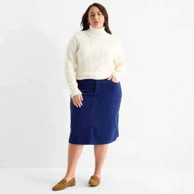 St. John's Bay Womens Plus Midi Corduroy A-line Skirt In Blue