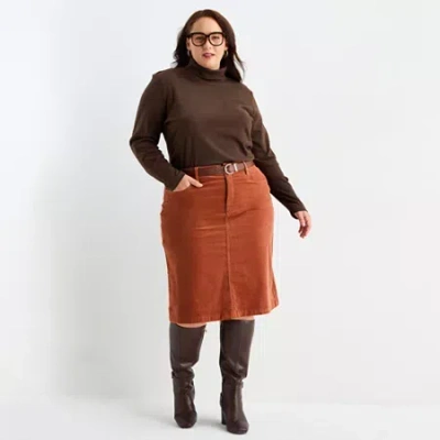 St. John's Bay Womens Plus Midi Corduroy A-line Skirt In Brown