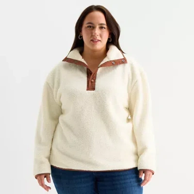 St. John's Bay Womens Plus Mock Neck Long Sleeve Sweatshirt In White