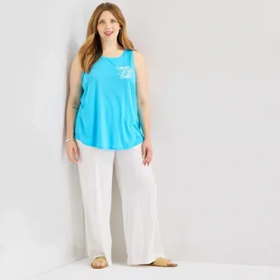 St. John's Bay Womens Plus Round Neck Sleeveless Tank Top In Blue