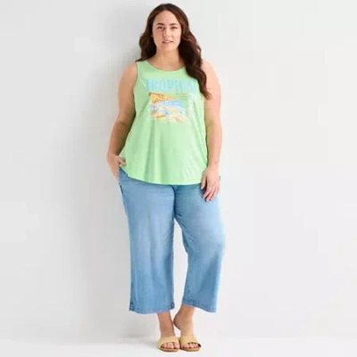 St. John's Bay Womens Plus Round Neck Sleeveless Tank Top In Green
