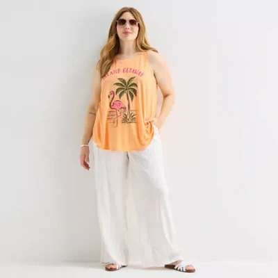 St. John's Bay Womens Plus Round Neck Sleeveless Tank Top In Orange