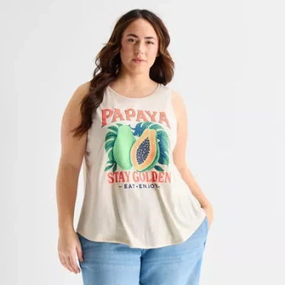 St. John's Bay Womens Plus Round Neck Sleeveless Tank Top In White