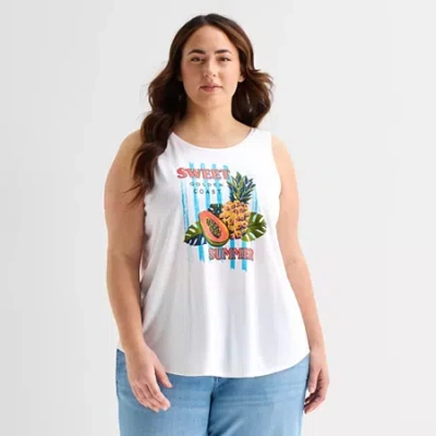 St. John's Bay Womens Plus Round Neck Sleeveless Tank Top In White