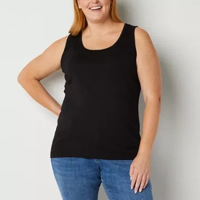 St. John's Bay Womens Plus Scoop Neck Sleeveless Tank Top In Black