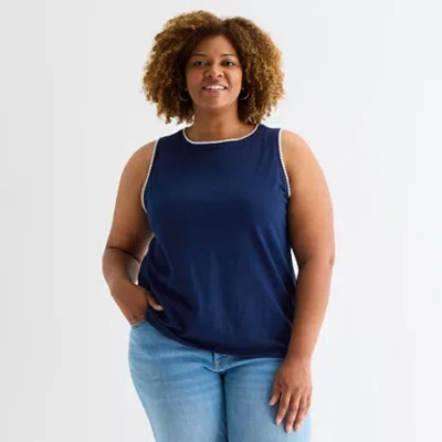 St. John's Bay Womens Plus Scoop Neck Sleeveless Tank Top In Blue
