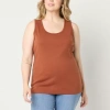 St. John's Bay Womens Plus Scoop Neck Sleeveless Tank Top In Brown