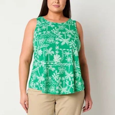 St. John's Bay Womens Plus Scoop Neck Sleeveless Tank Top In Green