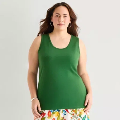 St. John's Bay Womens Plus Scoop Neck Sleeveless Tank Top In Green