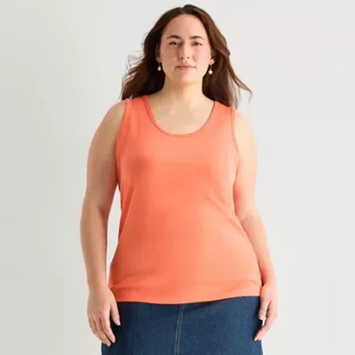 St. John's Bay Womens Plus Scoop Neck Sleeveless Tank Top In Orange