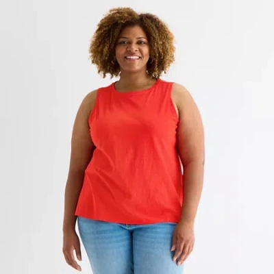 St. John's Bay Womens Plus Scoop Neck Sleeveless Tank Top In Red