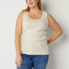 St. John's Bay Womens Plus Scoop Neck Sleeveless Tank Top In Sand