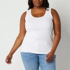 St. John's Bay Womens Plus Scoop Neck Sleeveless Tank Top In White