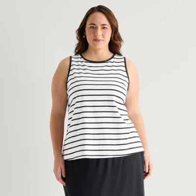 St. John's Bay Womens Plus Scoop Neck Sleeveless Tank Top In White
