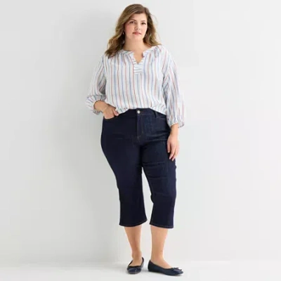 St. John's Bay Womens Plus Secretly Slender Mid Rise Capri Jean In Blue