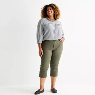 St. John's Bay Womens Plus Secretly Slender Mid Rise Capri Jean In Multi
