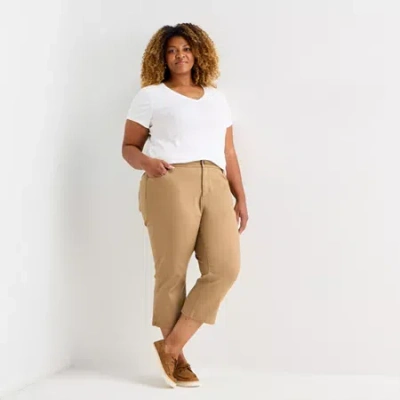 St. John's Bay Womens Plus Secretly Slender Mid Rise Capri Jean In White