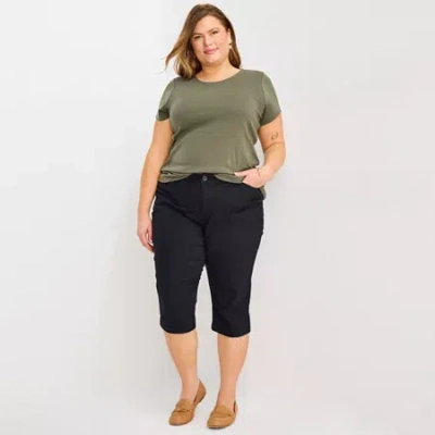 St. John's Bay Womens Plus Secretly Slender Skinny Mid Rise Capri Pant In Black