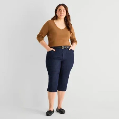 St. John's Bay Womens Plus Secretly Slender Skinny Mid Rise Capri Pant In Blue