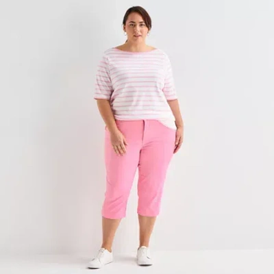 St. John's Bay Womens Plus Secretly Slender Skinny Mid Rise Capri Pant In Pink