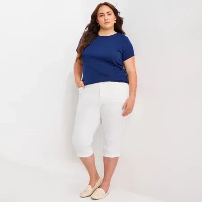 St. John's Bay Womens Plus Secretly Slender Skinny Mid Rise Capri Pant In White