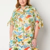 St. John's Bay Womens Plus Short Sleeve Blouse In Multi
