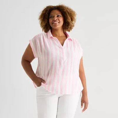 St. John's Bay Womens Plus Short Sleeve Blouse In Pink