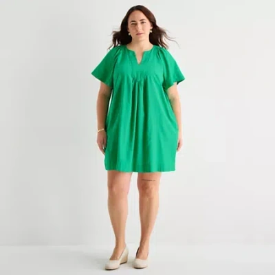 St. John's Bay Womens Plus Short Sleeve Sheath Dress In Green