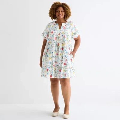 St. John's Bay Womens Plus Short Sleeve Sheath Dress In White