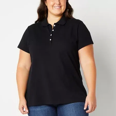 St. John's Bay Womens Plus Short Sleeve T-shirt In Black